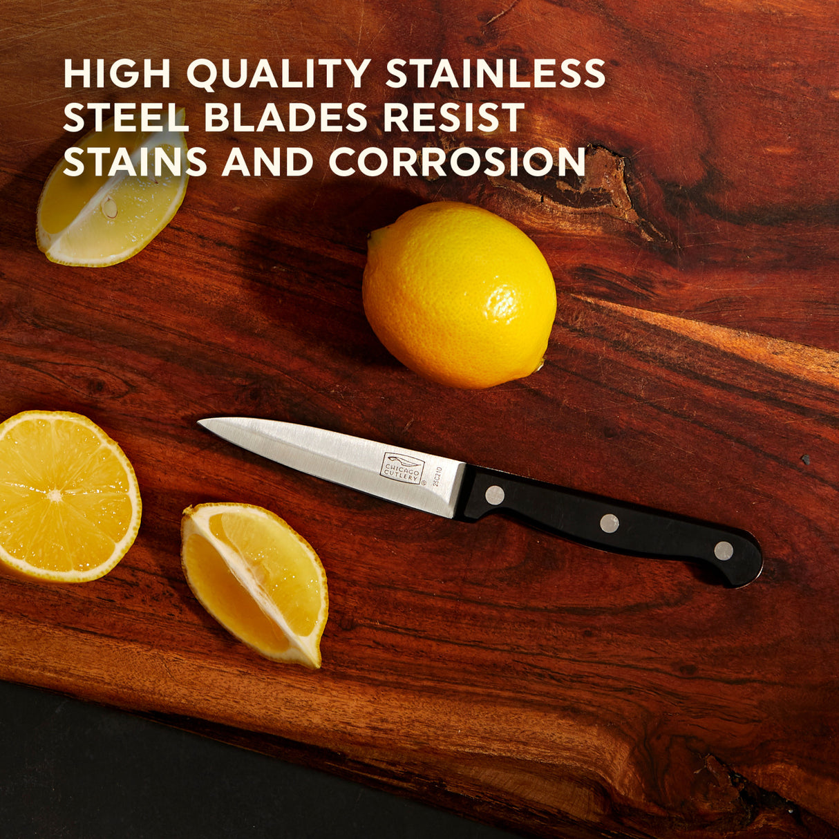 text: high quality stainless steel blades resists stains & corrosion