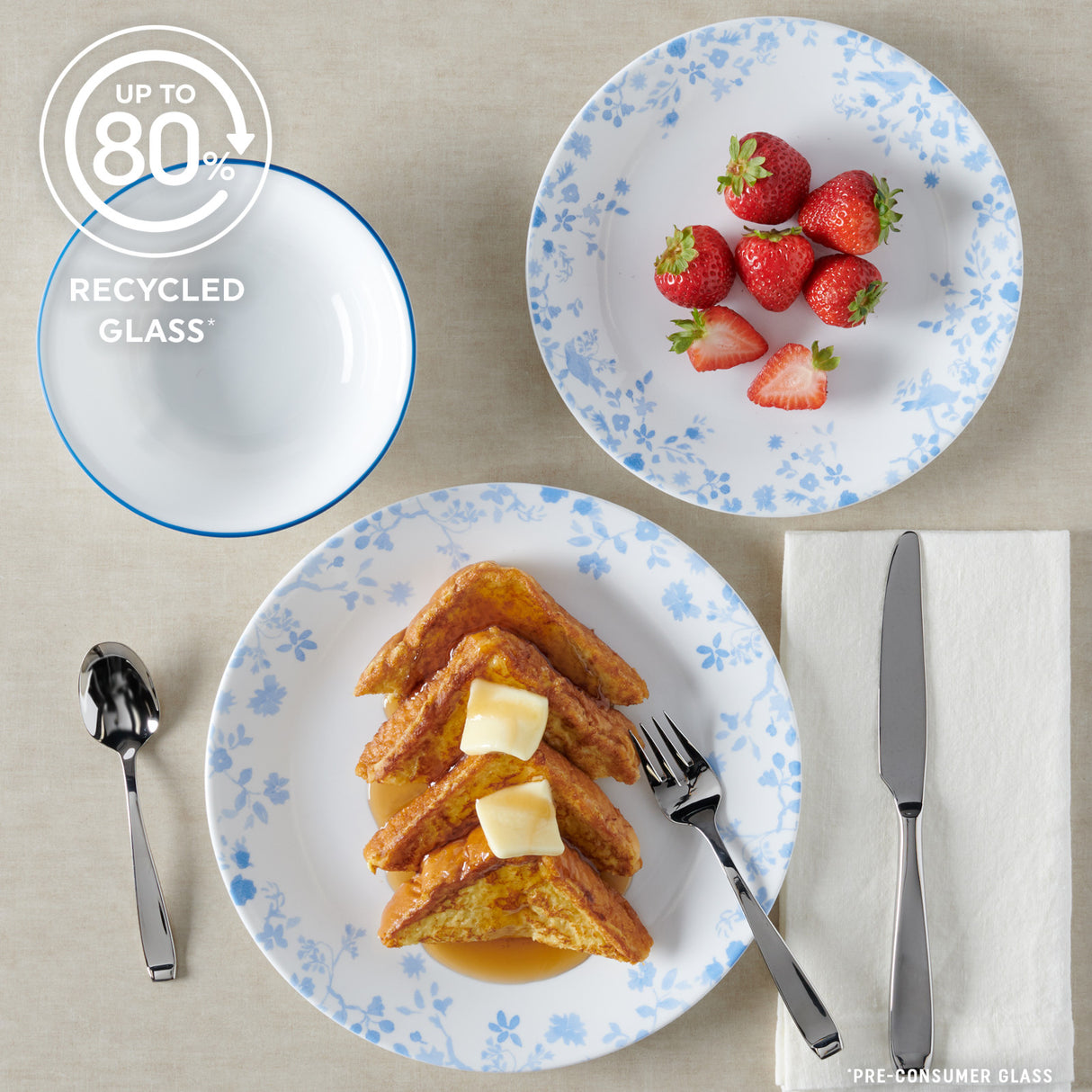 Garden Song 12-piece Dinnerware Set with text up to 80% recycled glass