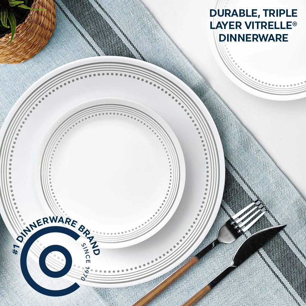 Mystic Gray dinner & appetizer plate with text durable triple layer vitrelle dinnerware