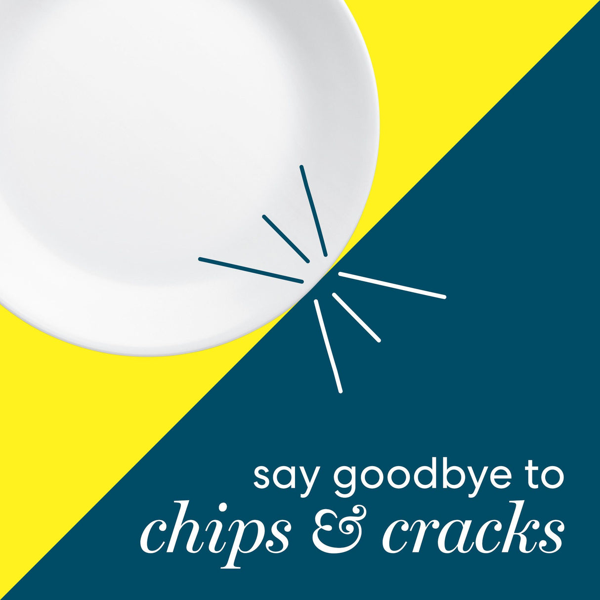 say goodbye to chips & cracks text with white plate