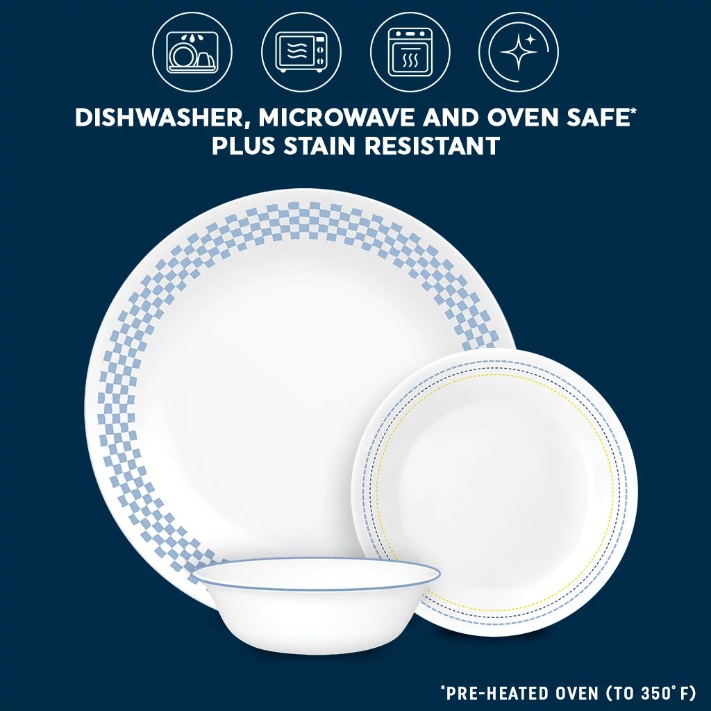 Amelia dinner & appetizer plate and cereal bowl with text dishwsaher microwave & ovensafe plus stain resistant