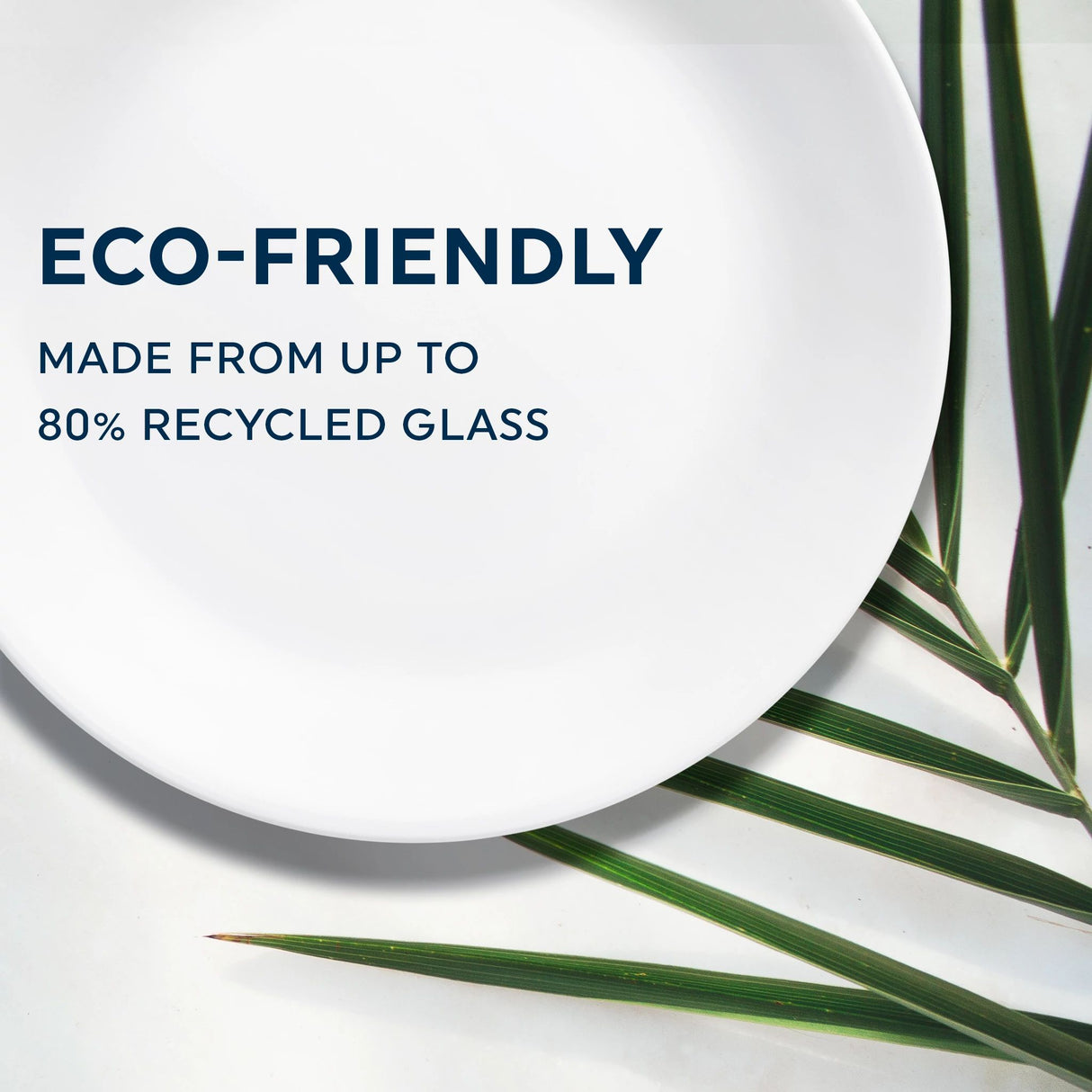 Text that says: Eco-Friendly - Made from up to 80% recycled Glass