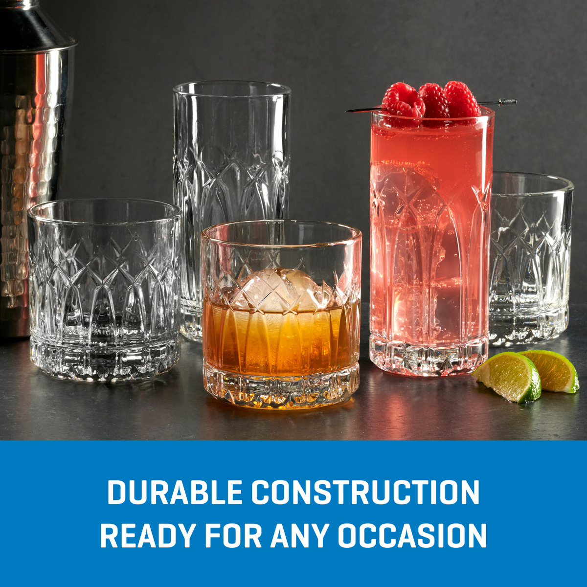 Ocean Glass Traze PST Rocks Glasses (4-Pieces), 12-ounce, Dishwasher Safe