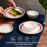 text dishwasher, microwave & oven safe plus stain resistant