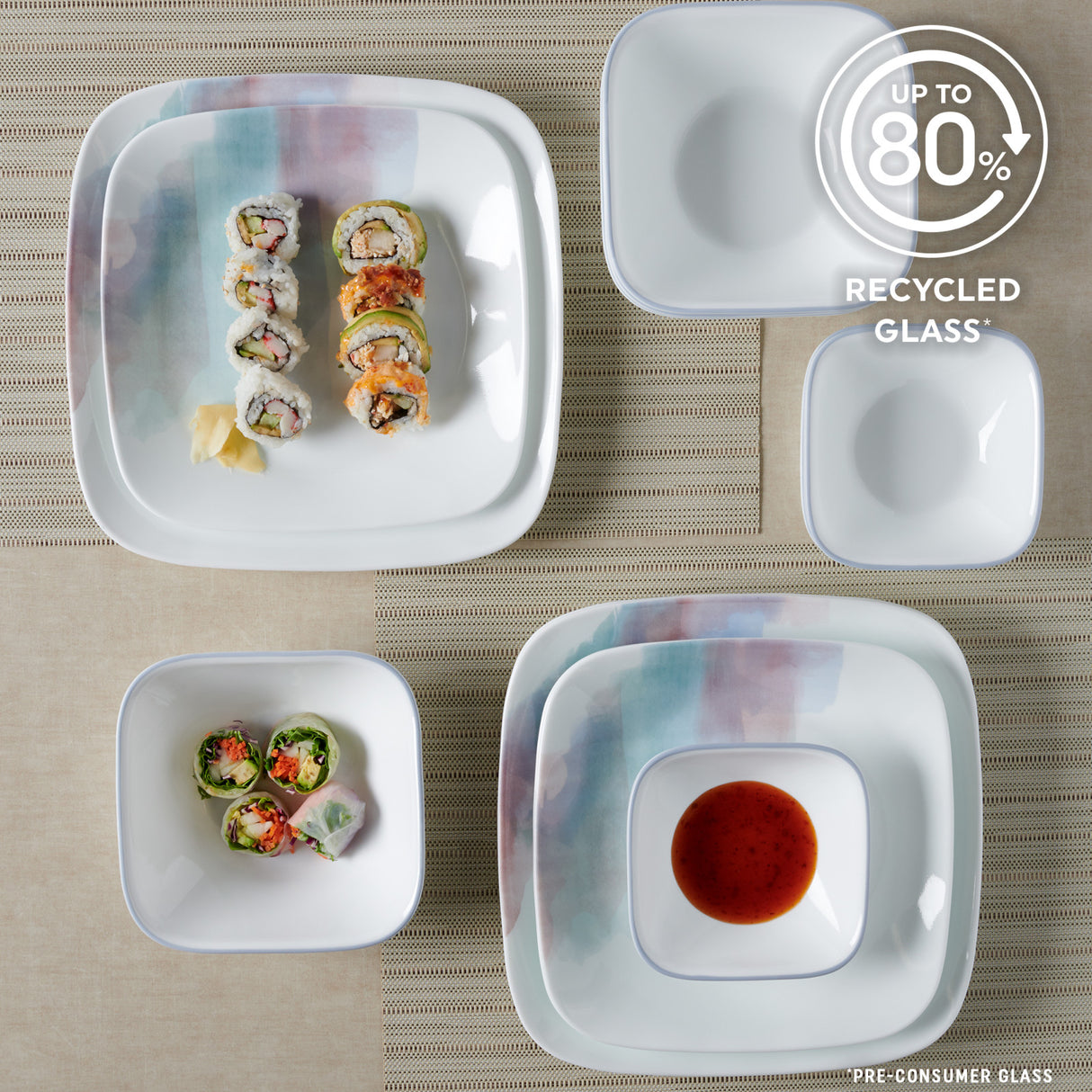 Aquarello 16pc set with text up to 80% recycled glass 