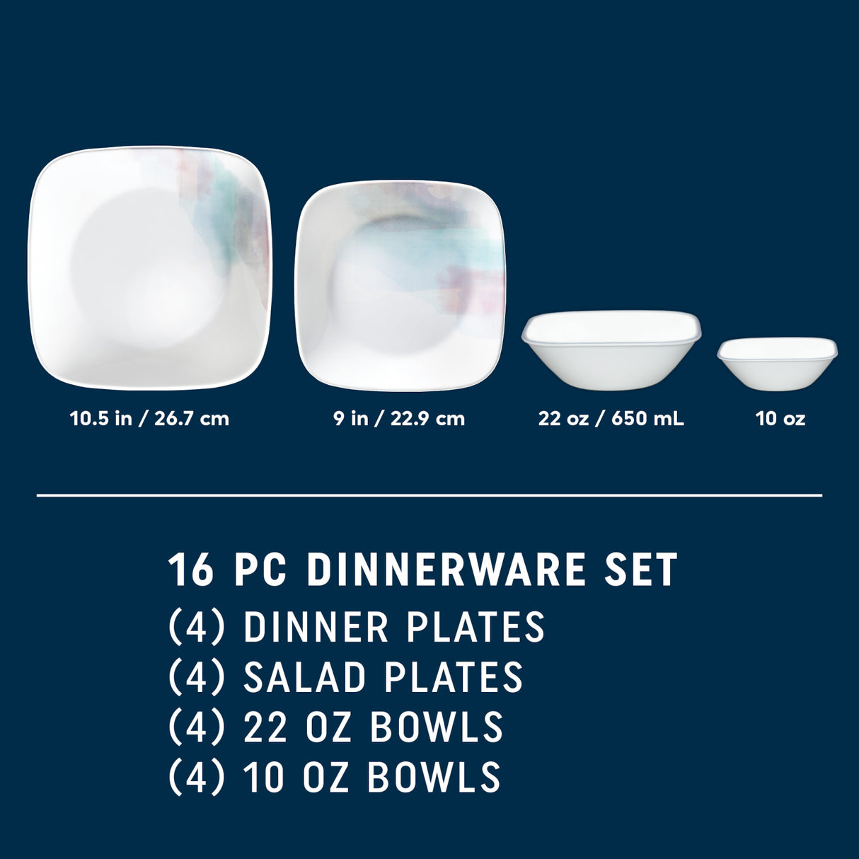 Aquarello dinner & salad plates, 22-ounce and 10-ounce bowls 