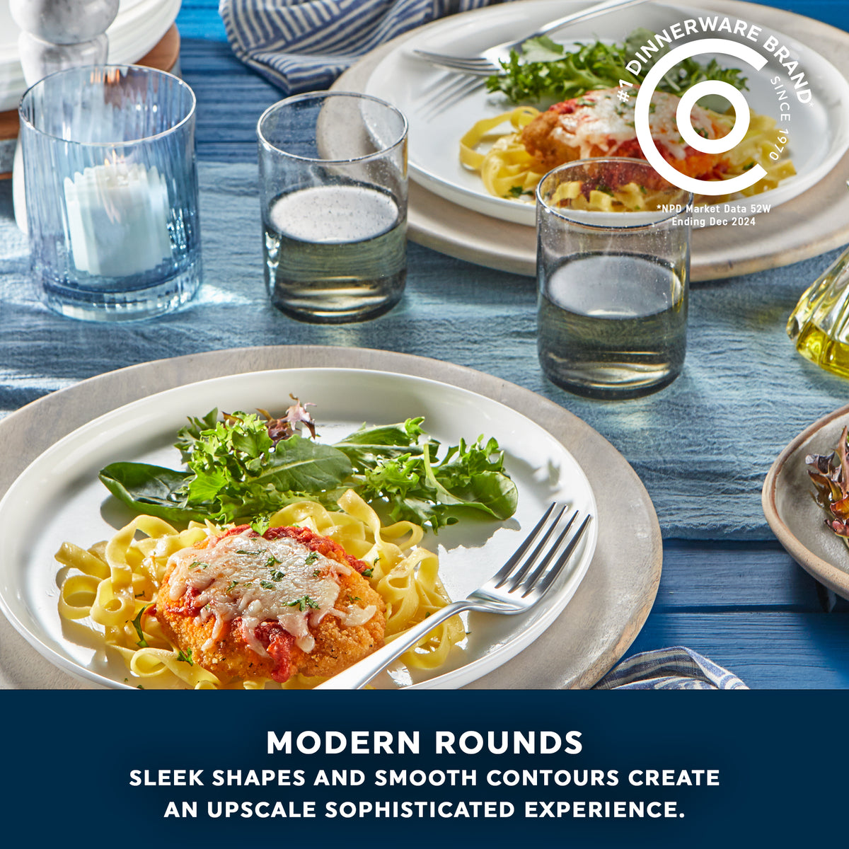 Corelle® Modern Rounds Dinnerware Set – Service for 6 + Meal Bowls