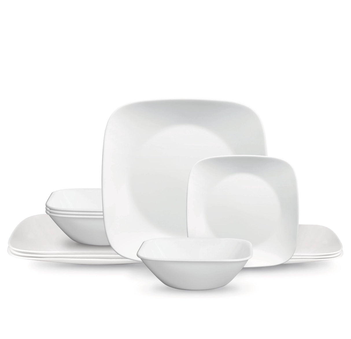 Pure White Square 12-piece Dinnerware Set, Service for 4 