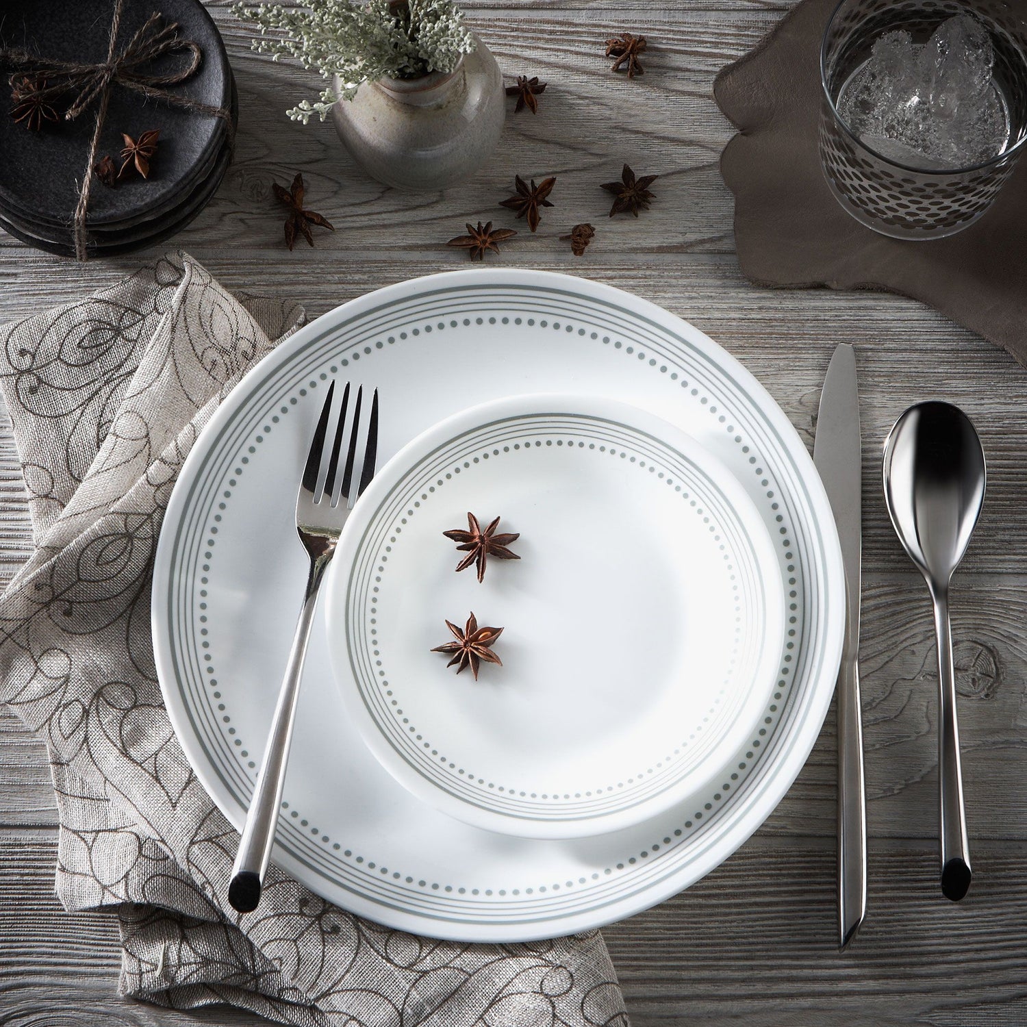  Mystic Gray dinner & appetizer plate on tabletop