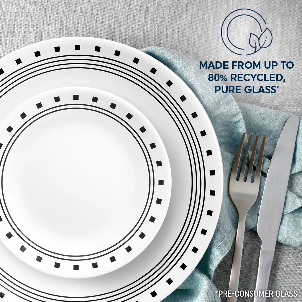  City Block  dinner & appetizer plate with text made from up to 80% recycled glass