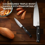  Ellsworth chef &amp; paring knife with text on photo contoured triple-rivet handle fits comfortably in hand