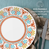  Terracotta Dreams Dinnerplate &amp; salad plate on the table with text: eco-friendly made from 80% recycled glass