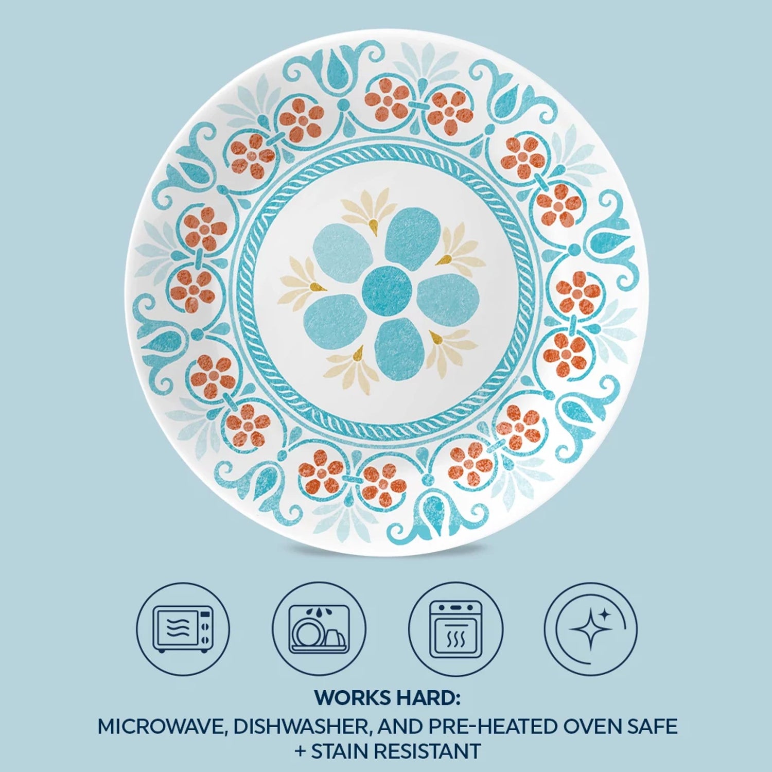 Terracotta Dreams 6.75” Appetizer Plate with text works hard microwave, dishwasher & preheated ovensafe & stain resistant