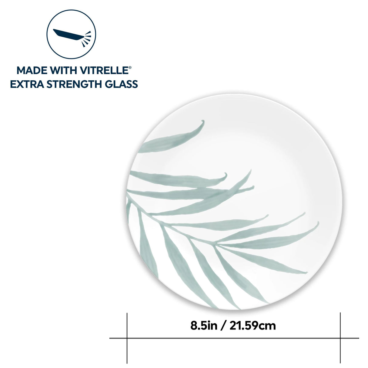  Solar Print 8.5" Salad plate with text made from vitrelle extrea strength glass &amp; measurements of 8.5" 