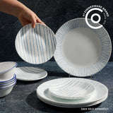  Botanical Stripes Dinnerware on tabletop with text #1 dinnerware brand