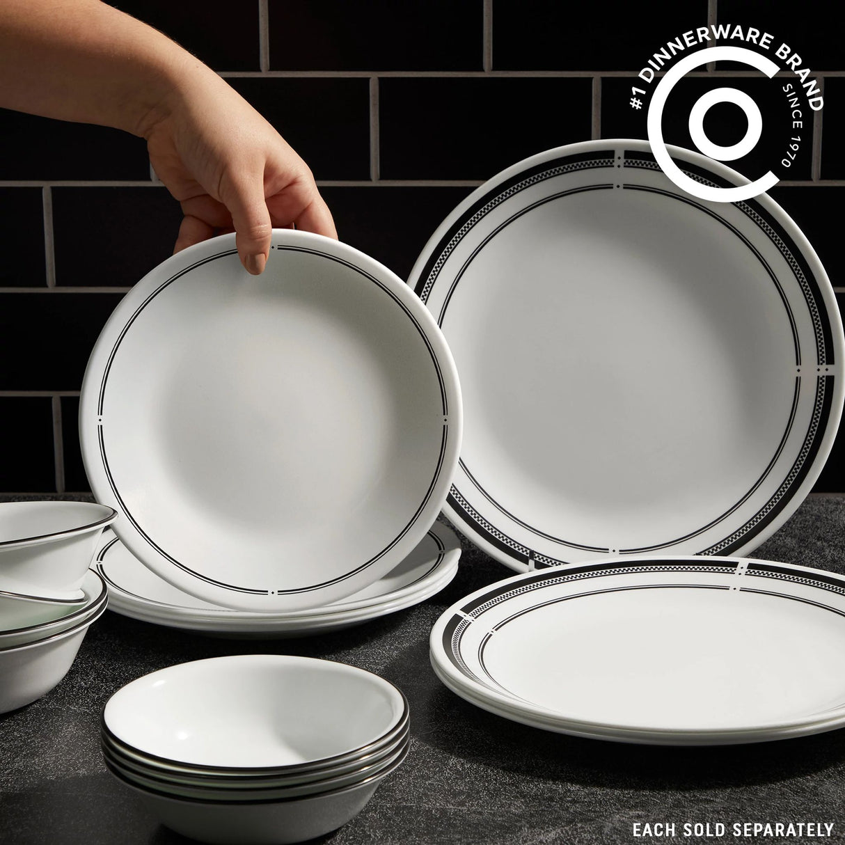  Brasserie dinnerware on couonter with text #1 dinnerware brand