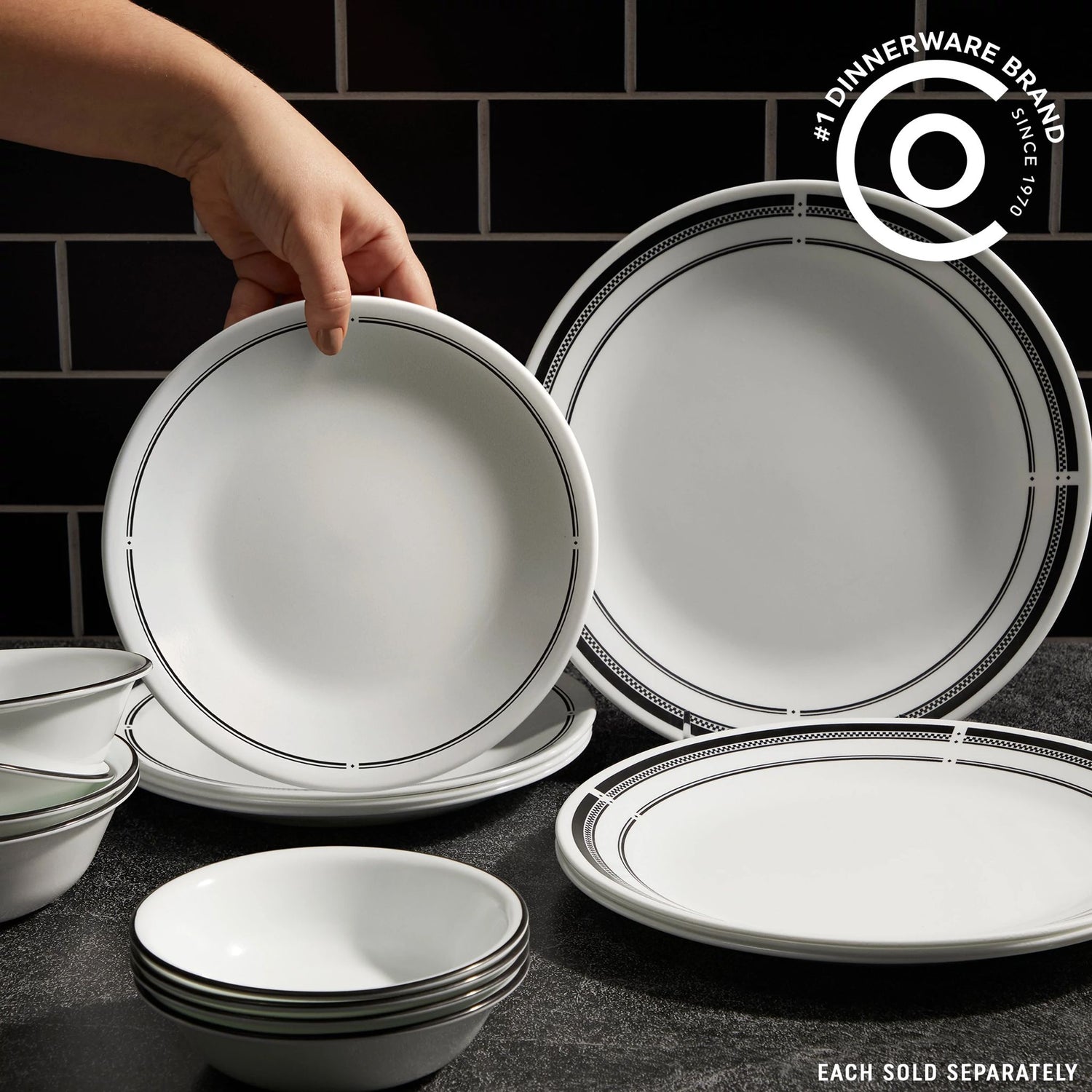  Brasserie dinnerware on couonter with text #1 dinnerware brand