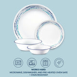  Dinner &amp; Appetizer Plates, 18-oz &amp; 10-oz with text works hard microwave, dishwasher &amp; preheaated oven safe &amp; stain resistant
