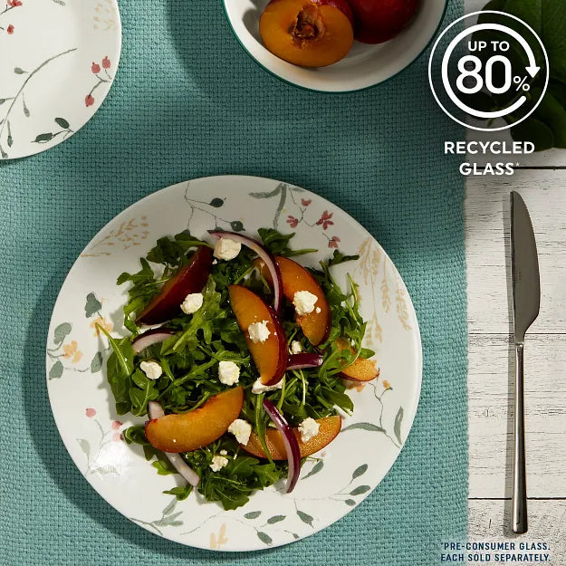  Wildflower Scatter dinner &amp; appetizer plates and cereal bowl with text up to 80% recycled glass