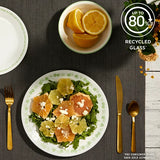  Spring Blossom Green dinnerware on the table with text up to 80% recycled glass