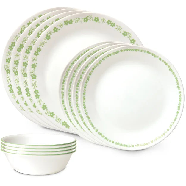 Spring Blossom Green 12-piece Dinnerware Set, Service for 4