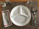  Winter Frost White 8.5" on table with placemat and flatware