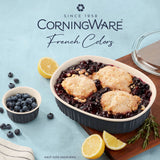  French Colors 2.5-quart Oval Baking Dish, Navy with blueburry cobbler inside